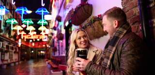 couple with beer in Winter
