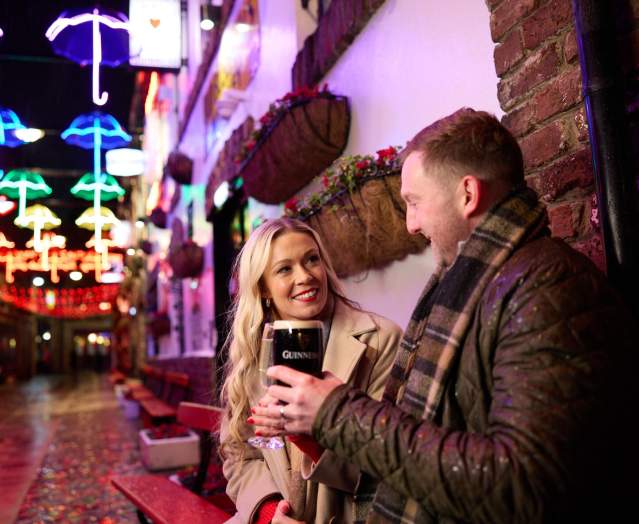 couple with beer in Winter