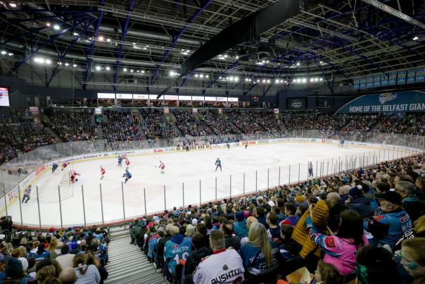 Crowds watch an ice hockey match at The SSE Arena Belfast, home of the Belfast Giants