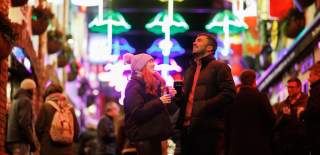 Happy couple at night