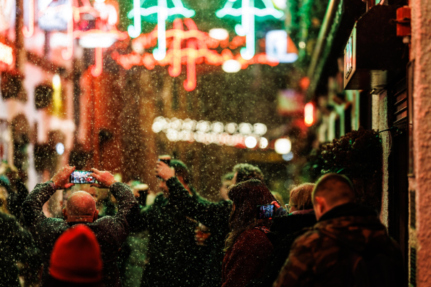 People having drinks in Belfast Commercial Court